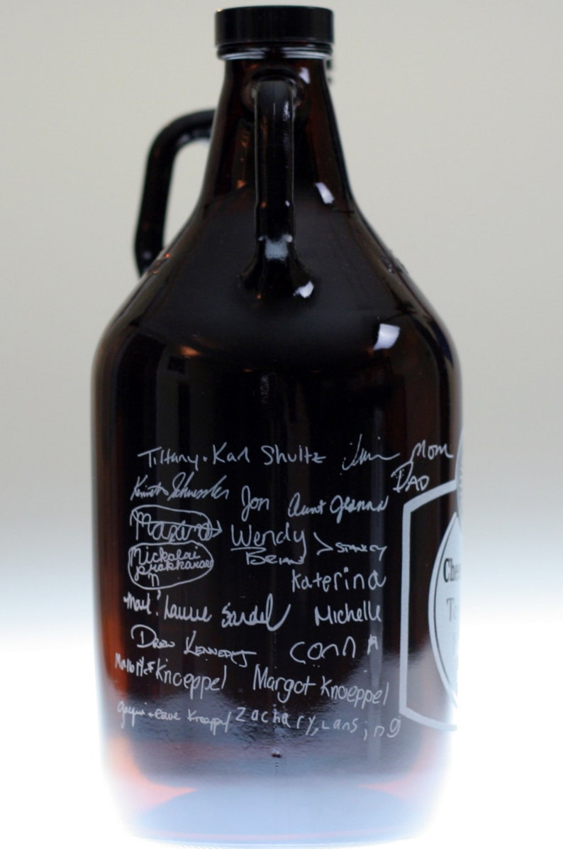 Custom Birthday HomeBrew Growler with Signatures Cheers and Beers art. Homebrew, Beer, Beer Gift, , Beer Glass, Beer Tools image 2