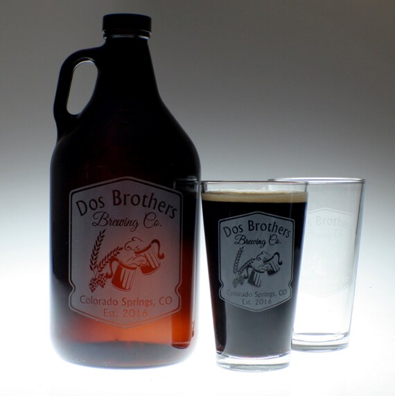 Personalized Beer Growler & 2 glass set with Cheers Mugs art Etsy