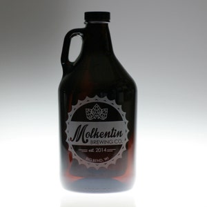 Growler Custom and  engraved with bottlecap themed art,homebrew gift,home brew,growler gift,custom growler,wedding gift,newlywed