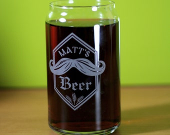 Custom Mustache and wheat 16oz can glass.  Homebrew, Beer, Beer Gift, , Beer Glass, Beer Tools , Beer Glass, Beer Tools