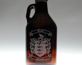 Custom Family Crest  HomeBrew Growler. Home brew,homebrew,beer gift,beer growler,growler,dad gift,father gift,brother gift