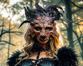 Máscara de lobo aterradora Steampunk para Halloween, disfraz de hombre lobo de cara completa, máscara de plumas para mascarada, máscara de fiesta de monstruo demonio bestia