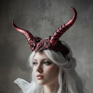 Black Red Gothic Devil Animal Wide Long Horn Head Dress Piece | Halloween Costume Party Cosplay Women Headband Head Dress