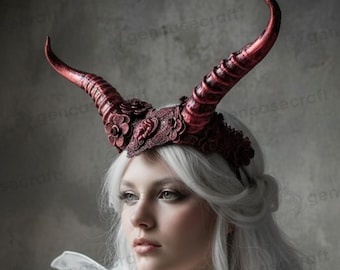 Black Red Gothic Devil Animal Wide Long Horn Head Dress Piece | Halloween Costume Party Cosplay Women Headband Head Dress
