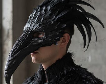 Zwarte Vogel Gebogen Snavel Lange Neus Schedel Gezichtsmasker Top Veer Halloween Kostuum Partij Maskerade Raaf Kraai Pest Dokter Masker | Feestmasker