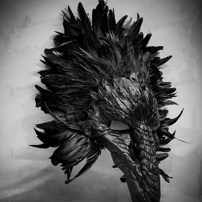 Schwarzer Vogel gebogener Schnabel Lange Nase Schädel Gesichtsmaske Top Feder Halloween Kostüm Party Maskerade Raven Crow Pest Doktor Maske | Party Maske Bild 15