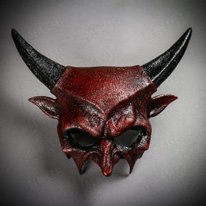 Bloody Red Devil Sharp Black Horn Animal Face Mask Halloween Cosplay Demon Masquerade Party Full Face Mask | Haunted House Props