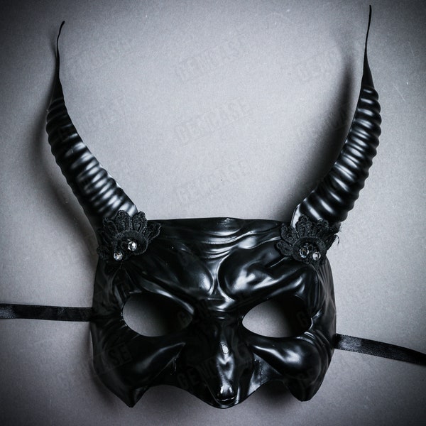 Black Demon Devil Goblin Black Long Horns Halloween Horror Masquerade Party Eye Mask | Men & Women Costume Party Fashion Mask