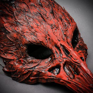 Red Black Feather Bird Mask Long Nose Skull, Steampunk Masquerade Raven ...