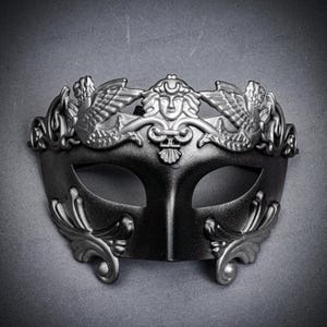 Black Silver Men&#39;s Masquerade Halloween Mask Prom Ball, Ancient Venetian Warrior Costume Half Face Mask, Ceasar Pegasus God Costume Mask