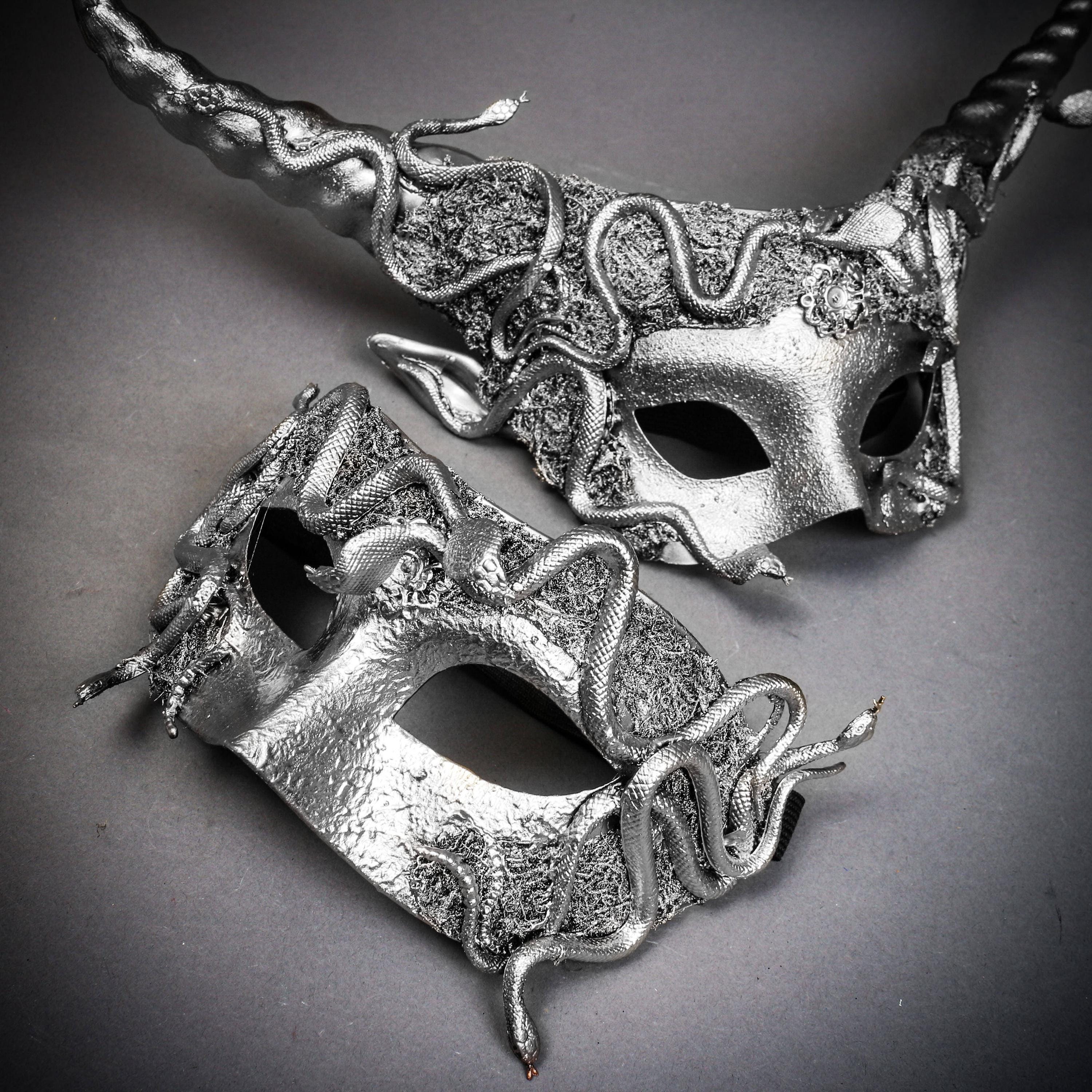 Silver Halloween Medusa Masquerade Devil Couple Party Eye Masks Set ...