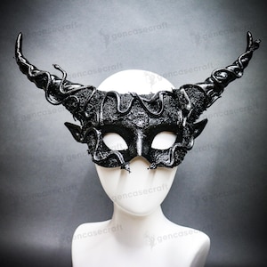 Black Horns Devil Half Face Eye Mask, Men & Women Halloween Masquerade Party, Snake Forest Masquerade Animal Demon Cosplay Mask, Scary Mask