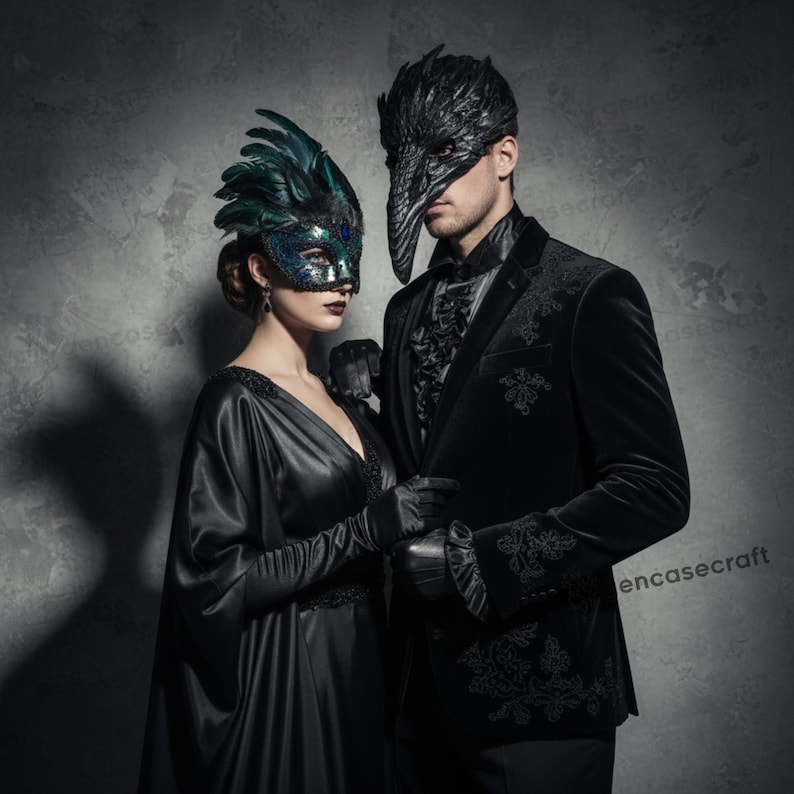 Schwarzer Vogel gebogener Schnabel Lange Nase Schädel Gesichtsmaske Top Feder Halloween Kostüm Party Maskerade Raven Crow Pest Doktor Maske | Party Maske Bild 4