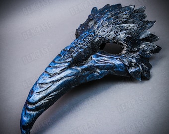Máscara facial de calavera con pico curvo y nariz larga de pájaro azul para Halloween, fiesta de disfraces, máscara de cuervo, médico de la peste.