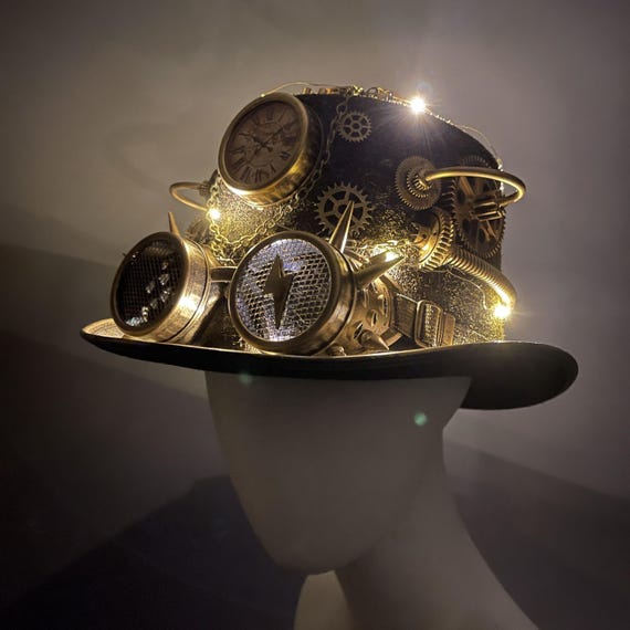 Unisex Steampunk Gauge Style Gold Hat With LED Light UniMasquerade | Accessories | Unisex Steampunk Gauge Style  main image 3