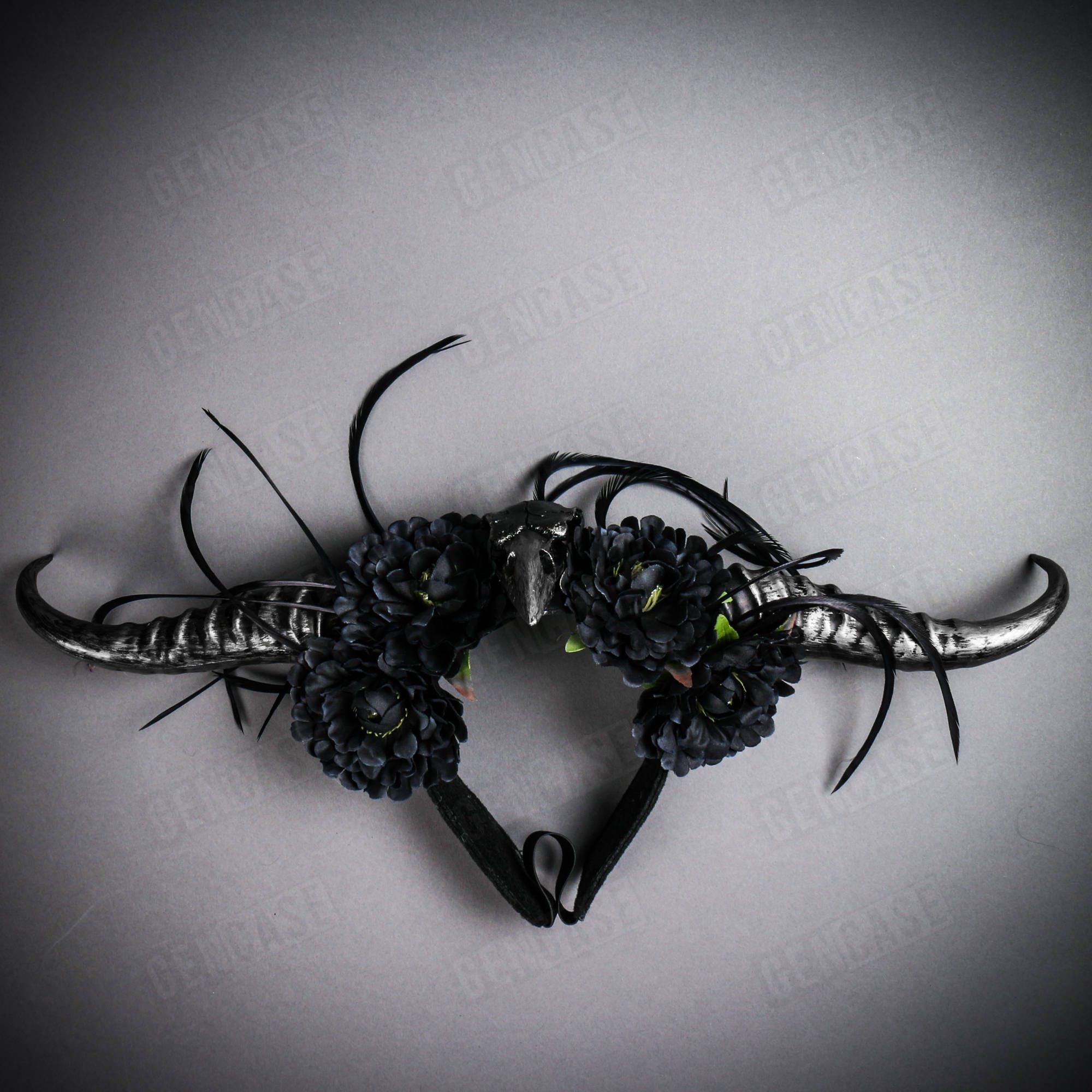 Silver Raven Skull Gothic Devil Animal Wide Black Long Horn  display picture 1