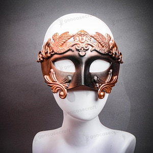 Venetian Men&#39;s Mask for Masquerade Ball Party, Greek Warrior Roman Emperor Costume Face Mask, Armor of God Halloween Mask - Black Copper