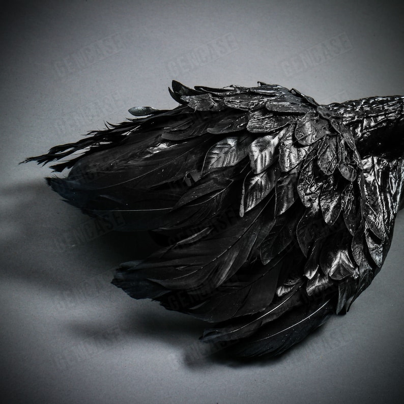 K&ouml;nnte beinhalten: Schwarze Fl&uuml;gel aus Federn mit einem strukturierten, geschichteten Design. Die Fl&uuml;gel bestehen aus mehreren Federn, die in Schichten angeordnet sind und so ein realistisches und dramatisches Aussehen erzeugen.