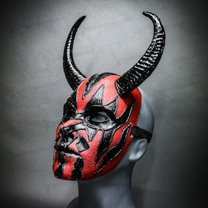 Gothic Masquerade LARP Devil Horns Mask for Halloween, Scary Men & Women Demon Horned Full Face Mask, Villain Horn Mask Dark Fantasy Costume