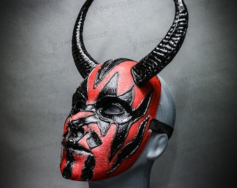 Gothic Masquerade LARP Devil Horns Mask for Halloween, Scary Men & Women Demon Horned Full Face Mask, Villain Horn Mask Dark Fantasy Costume