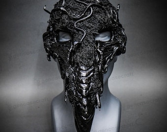 Realistic Bird Raven Crow Masquerade Costume, Halloween Mask for Men Women, Black Snakes Forest Animal Long Beak Falcon Eagle Nose Mask