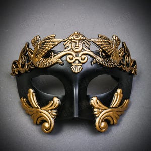 Black Roman Greek Emperor Gold Warrior Venetian Mask For Prom Masquerade Ball Party Mask Costume | Men and Women Party Mask