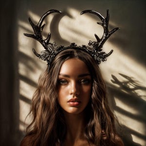 Women Headband with Black Deer Horn Devil Animal Cosplay Headband | Halloween Costume Party Headband Head Gear Party Headpiece