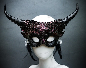 Halloween Women Masquerade Cosplay, Devil Demon Mask Animal Ram Horn, Mermaid Mask Fish Squama Scale, Dragon Costume Ball Mask Party Costume