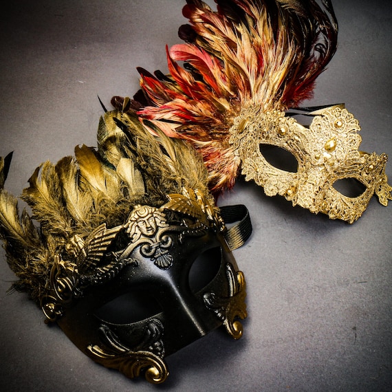 Maschera da coppia in oro per matrimonio, ballo di fine anno