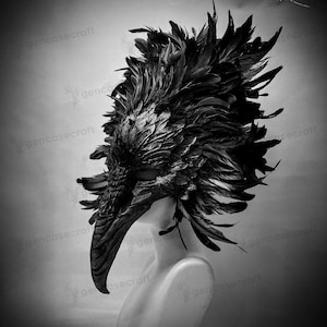 Schwarzer Vogel gebogener Schnabel Lange Nase Schädel Gesichtsmaske Top Feder Halloween Kostüm Party Maskerade Raven Crow Pest Doktor Maske | Party Maske Extra Large Feather