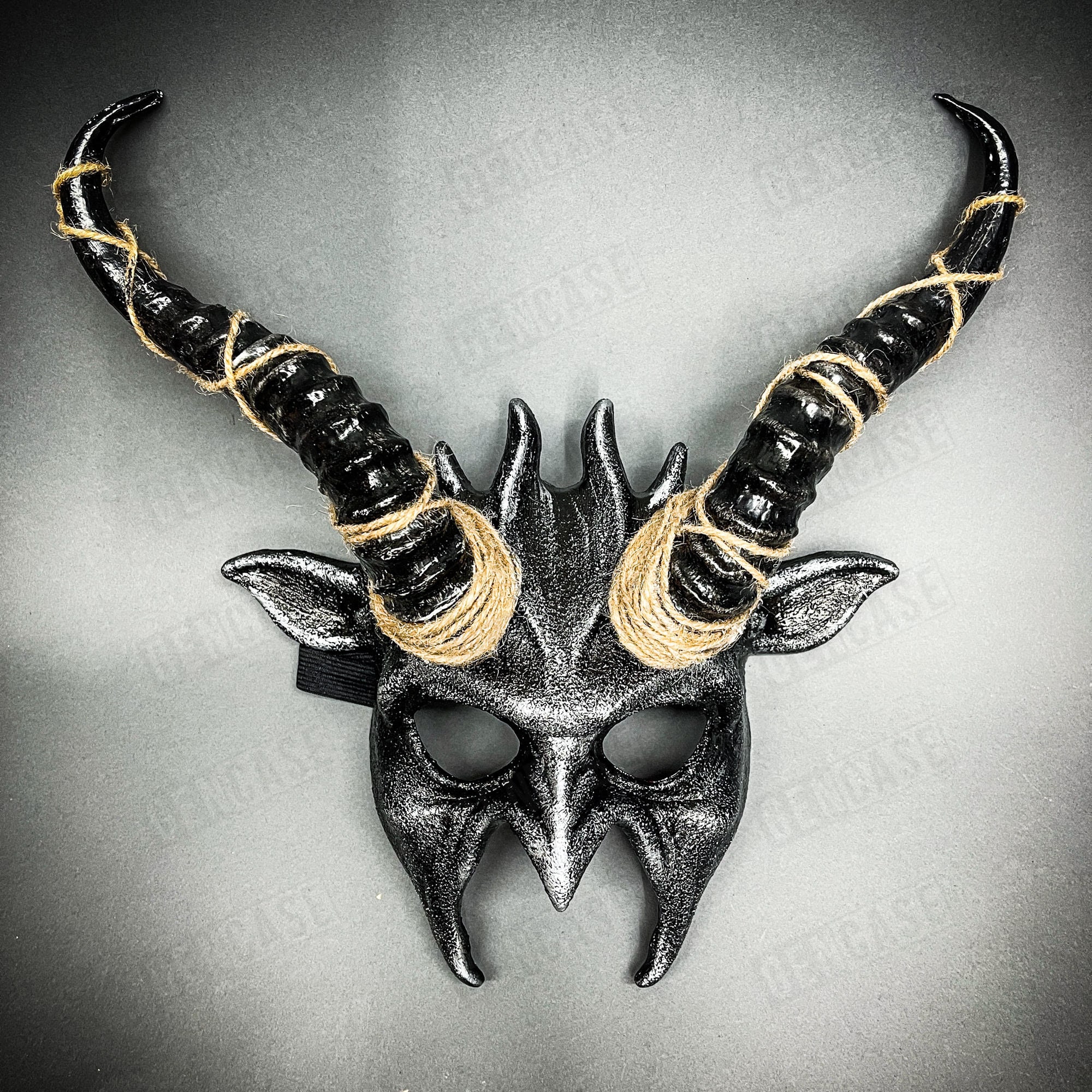 Black Silver Fire Demon With Impala Horns Masquerade Halloween