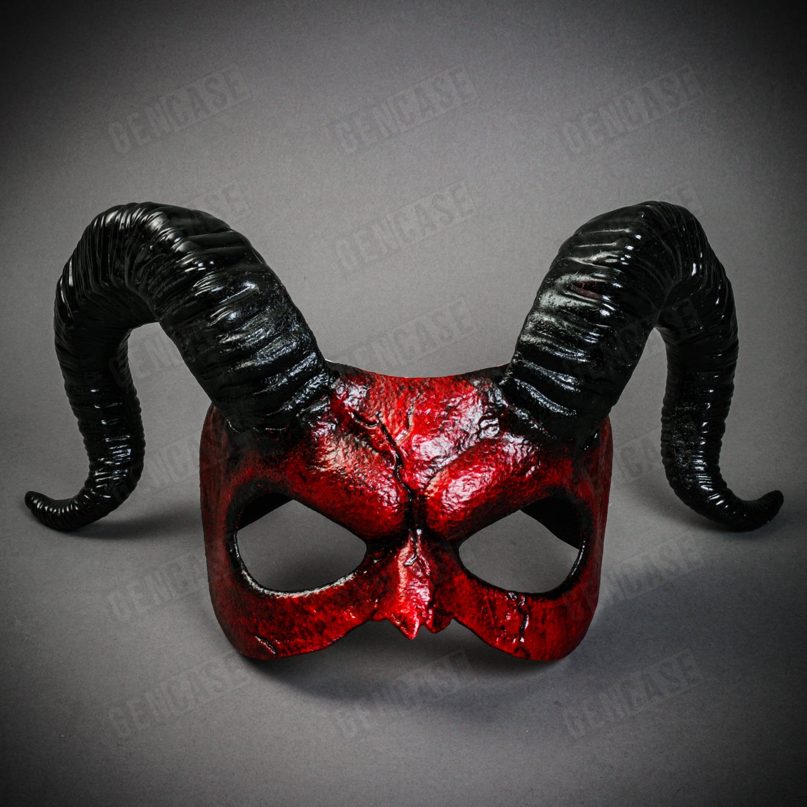 Red Black Demon Halloween Cosplay Devil With Back Twisted Ram Horns ...