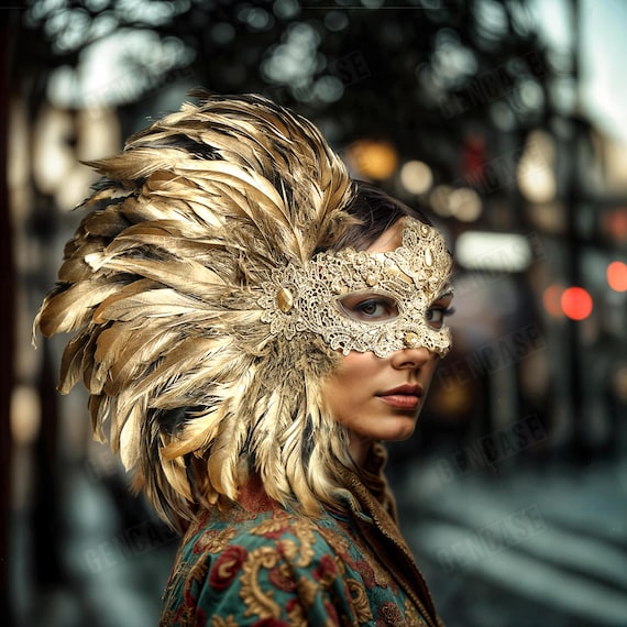 Máscara De Fita De Plumas Doradas PNG ,dibujos Dorado, Mascarilla