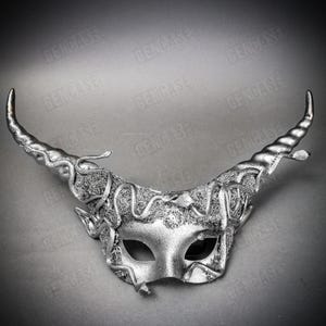 Devil Long Horns Medusa Silver Elegant Women Halloween Masquerade Cosplay Party Face Mask, Halloween Eye Mask, Venetian Masquerade Ball Mask