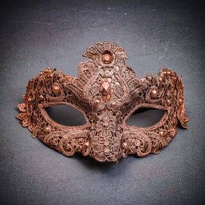 Copper Princess Women Venetian Party Mask | Mardi Gras Prom Ball Masquerade Carnival Costume, Luxury Lace Masquerade Eye Mask