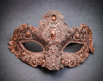 Copper Princess Women Venetian Party Mask | Mardi Gras Prom Ball Masquerade Carnival Costume, Luxury Lace Masquerade Eye Mask
