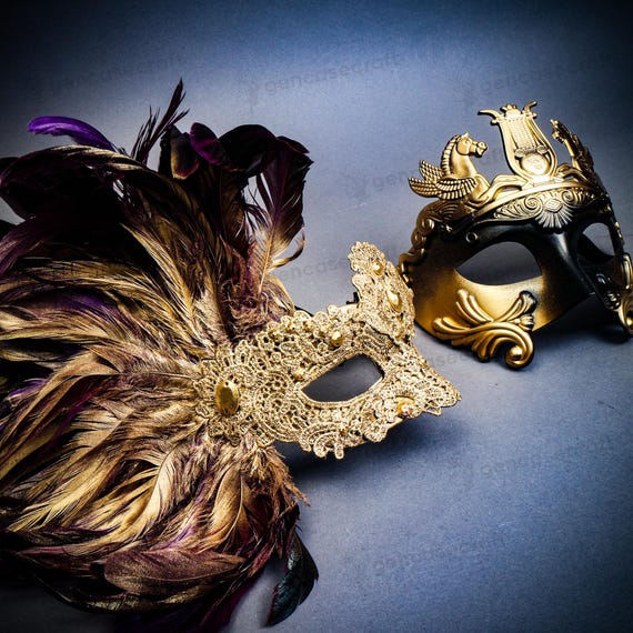 男女兼用 ベネチアン マスカレード ウェディングマスク ゴールド