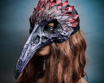 Máscara de mascarada de calavera de cuervo para Halloween con plumas, pico largo, estilo steampunk, para cosplay de médico de la peste