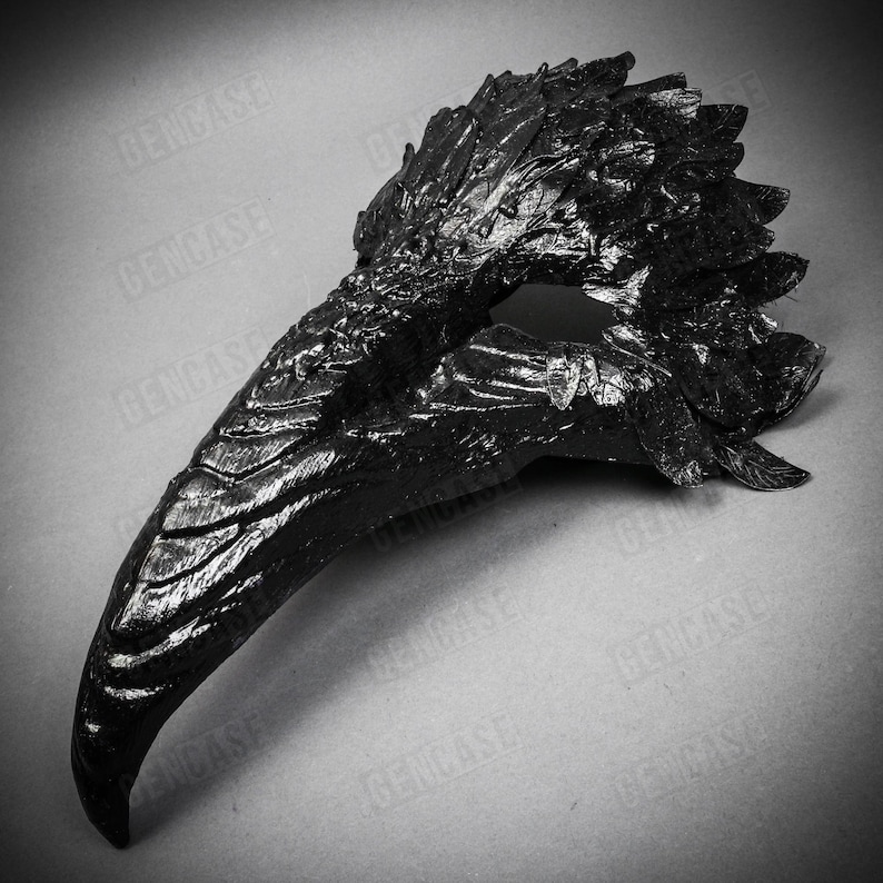 Schwarzer Vogel gebogener Schnabel Lange Nase Schädel Gesichtsmaske Top Feder Halloween Kostüm Party Maskerade Raven Crow Pest Doktor Maske | Party Maske No Feather