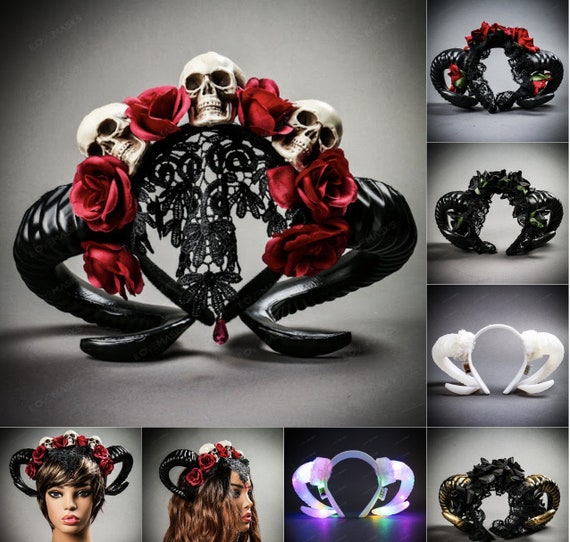Black Gothic Demon Halloween Twisted Gold Ram Horn Headband  display picture 3