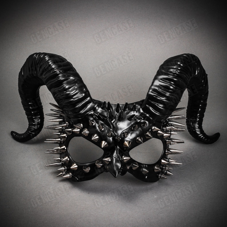 Large Krampus Ram Horn Devil Masquerade Mask, Halloween Demon Half Mask ...