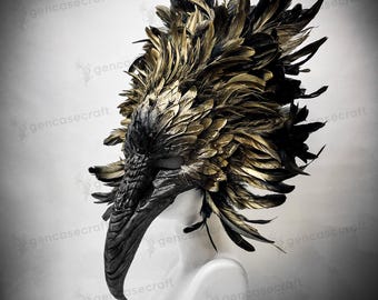 Máscara de calavera con pico curvo y nariz larga, color negro y dorado, para disfraz de Halloween, fiesta, mascarada, cuervo, médico de la peste