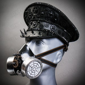 Full-set Black Steampunk Captain Cap with Silver Party Gas mask Halloween Costume Steampunk Men Women Party