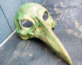 Máscara de calavera de cuervo para Halloween, máscara aterradora de pico de pájaro de nariz larga, máscara de calavera de pájaro Steampunk para cosplay de Doctor de la Plaga - Dorado y verde