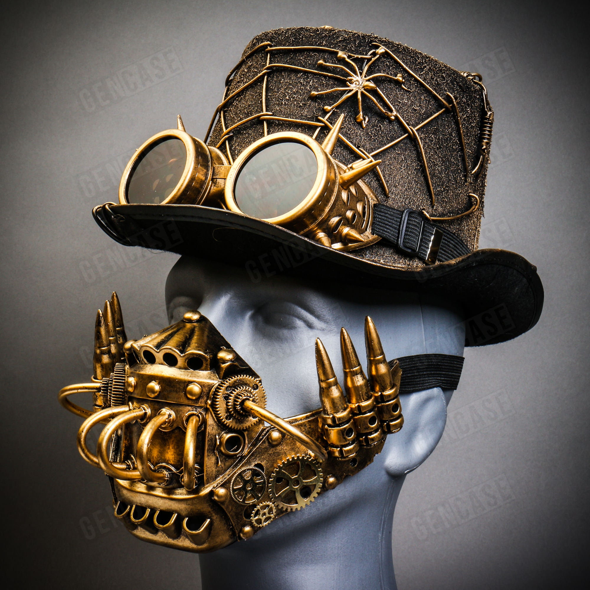 Metallic Gold Silver Steampunk Halloween Spiderweb Top Hat  display picture 2