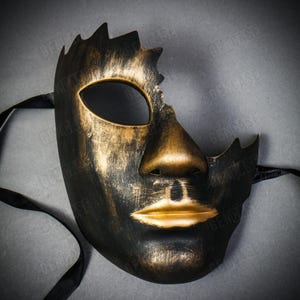 Maschera nera misteriosa per feste in maschera, labbra dorate / Unisex uomo donna mezza maschera per Halloween / Maschera veneziana mezza maschera per ballo di fine anno