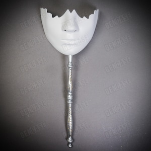 Maschere bianche con bastoncino tenuto in mano a metà inferiore non verniciata, mascherata con bastoncino portatile con glitter argento