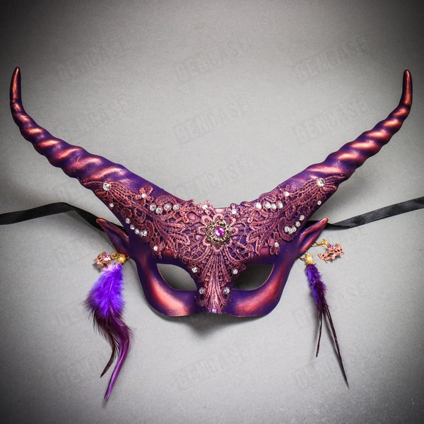 Sexy Purple Krampus Devil Long Horn Masquerade Halloween Costume Party Eye Mask | Women's Wedding Party Dress-Up Costume Mask