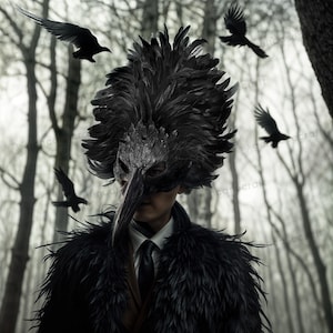 Long Nose Bird Mask Beak with Feather | Crow Raven Mask Masquerade Plague Doctor Halloween Costume, Curved Nose Bird Skull Mask Feather Blue