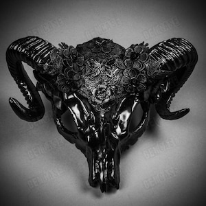 Antelope Devil Animal Skull w/ Twisted Ram Horns Masquerade Halloween Costume Party Face Mask | Head Gear | Wall Decor